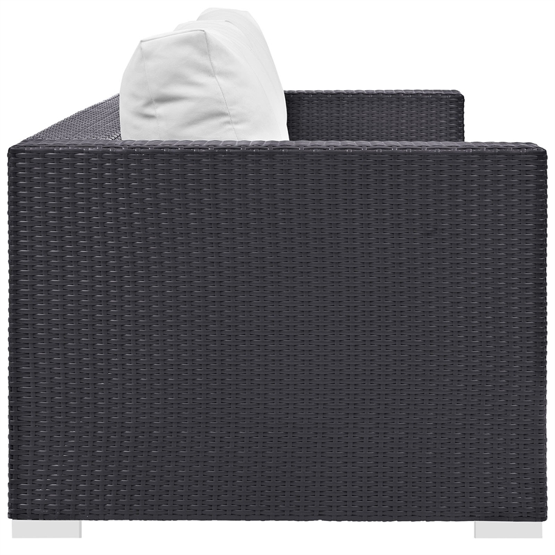 Pemberly Row Aluminum and Rattan Outdoor Patio Sofa in Espresso/White