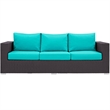 Pemberly Row Aluminum and Rattan Outdoor Patio Sofa in Espresso/Turquoise