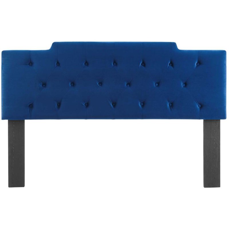 Pemberly Row Tufted Full/Queen Performance Velvet Headboard in Navy