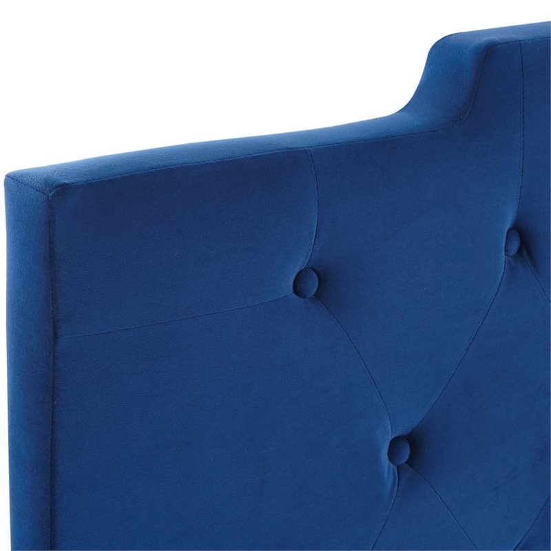 Pemberly Row Tufted Full/Queen Performance Velvet Headboard in Navy