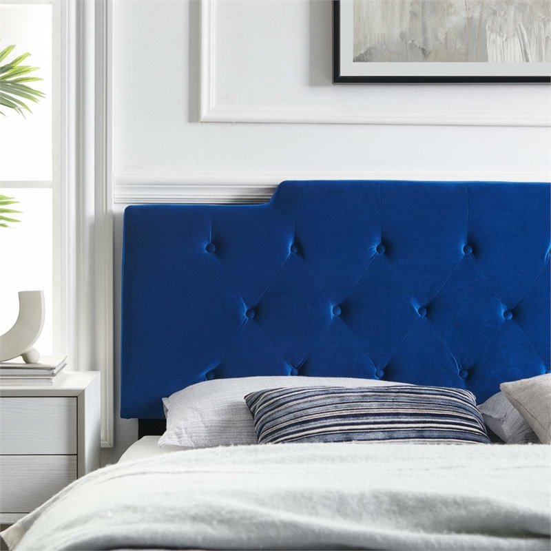 Pemberly Row Tufted Full/Queen Performance Velvet Headboard in Navy