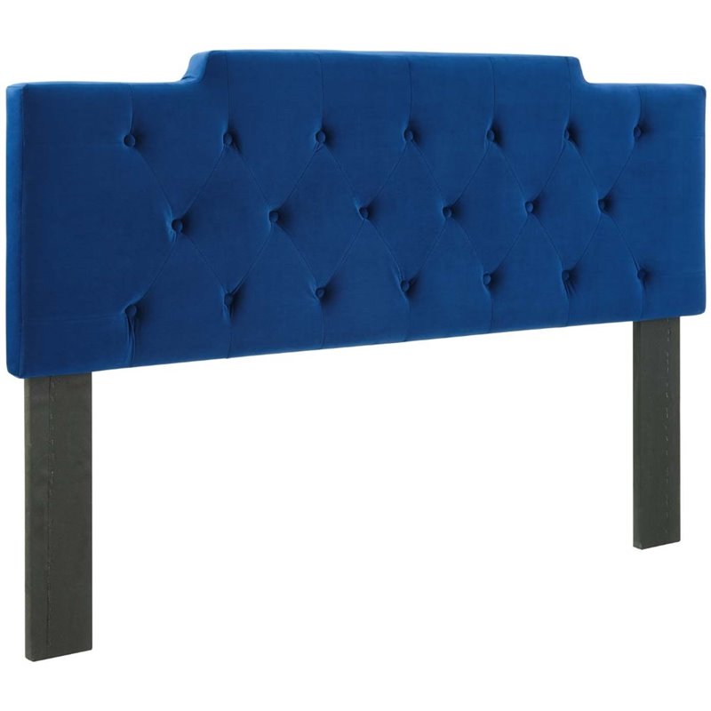 Pemberly Row Tufted Full/Queen Performance Velvet Headboard in Navy