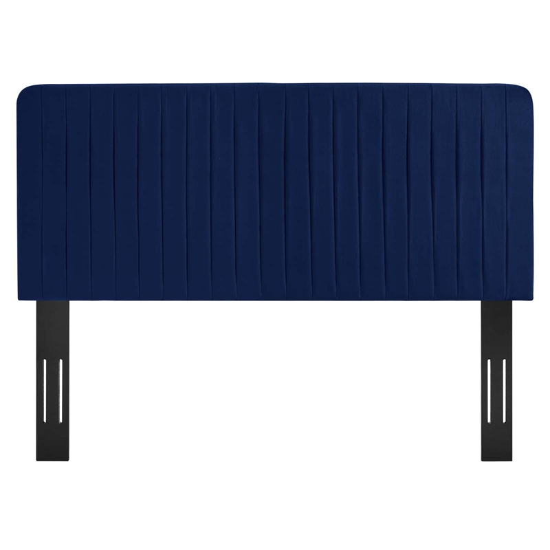Pemberly Row Channel Tufted Velvet King/California King Headboard in Navy