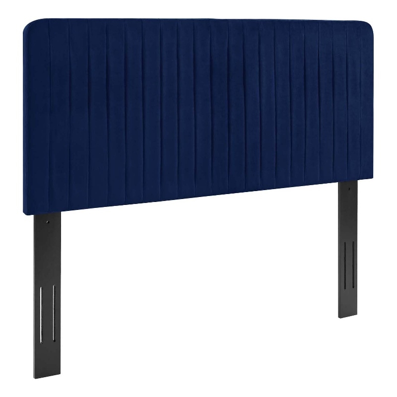 Pemberly Row Channel Tufted Velvet King/California King Headboard in Navy