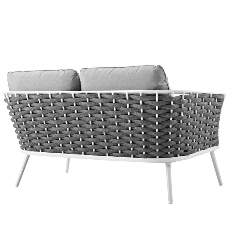 Pemberly Row Aluminum & Fabric Patio Loveseat in White & Gray