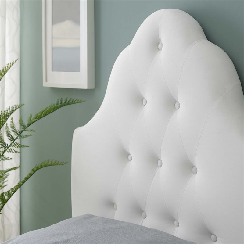Pemberly Row Twin Diamond Tufted Performance Velvet Headboard in White