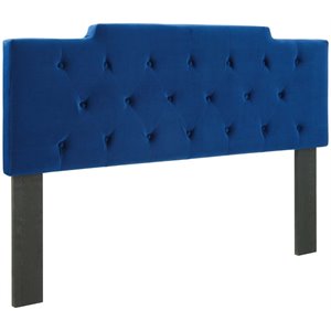 Pemberly Row Tufted King/California King Velvet Headboard in Navy