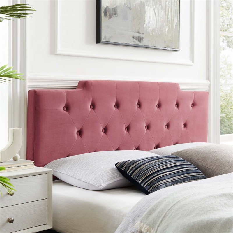 Pemberly Row Tufted King/California King Velvet Headboard in Dusty Rose