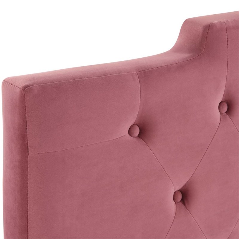 Pemberly Row Tufted King/California King Velvet Headboard in Dusty Rose