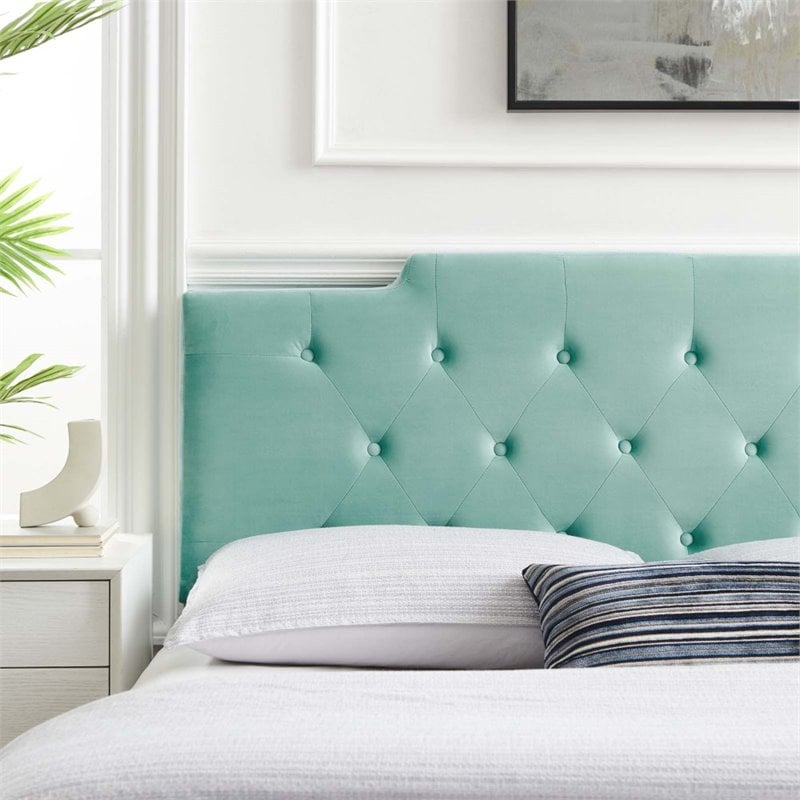 Pemberly Row Tufted King/California King Velvet Headboard in Mint Green