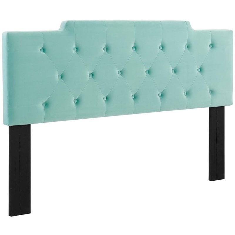 Pemberly Row Tufted King/California King Velvet Headboard in Mint Green