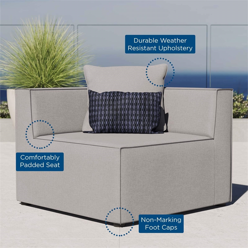 Pemberly Row Fabric Upholstered Outdoor Patio Sofa Corner Chair in Gray