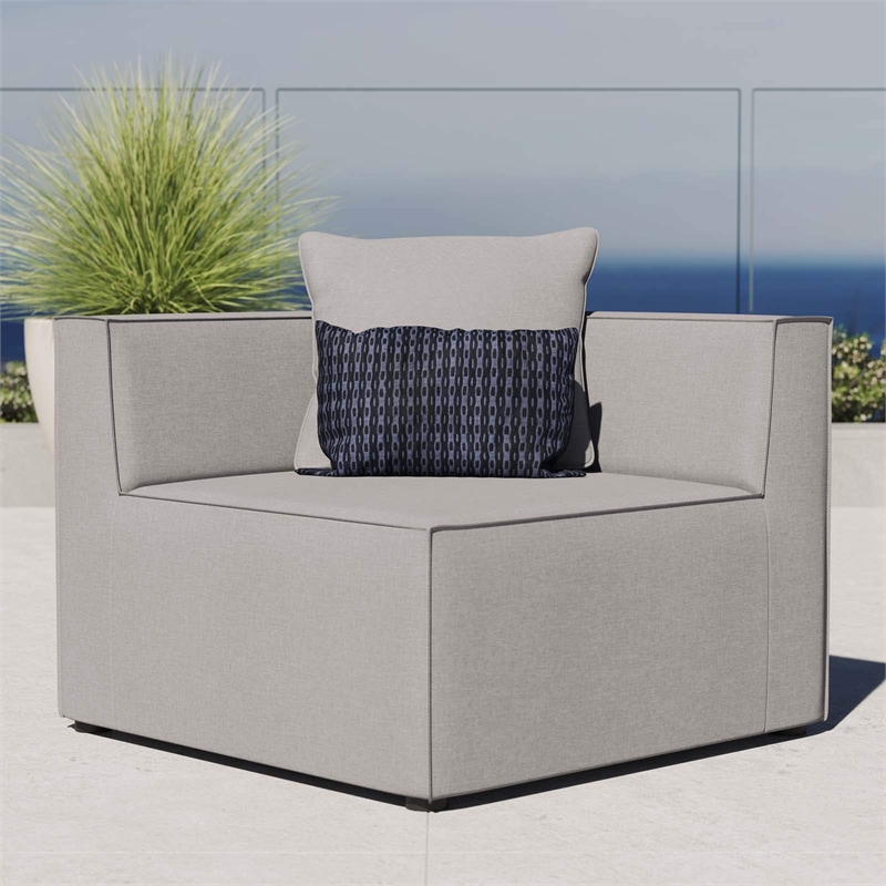 Pemberly Row Fabric Upholstered Outdoor Patio Sofa Corner Chair in Gray