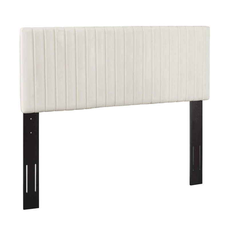 Pemberly Row Contemporary Velvet Full Queen Headboard in Ivory
