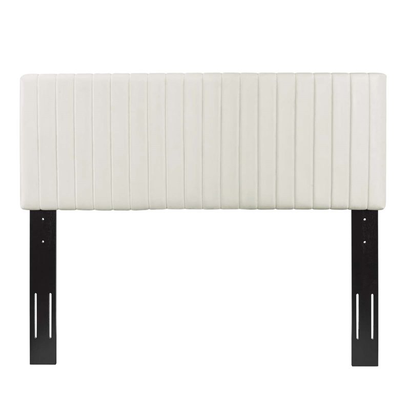 Pemberly Row Contemporary Velvet Full Queen Headboard in Ivory