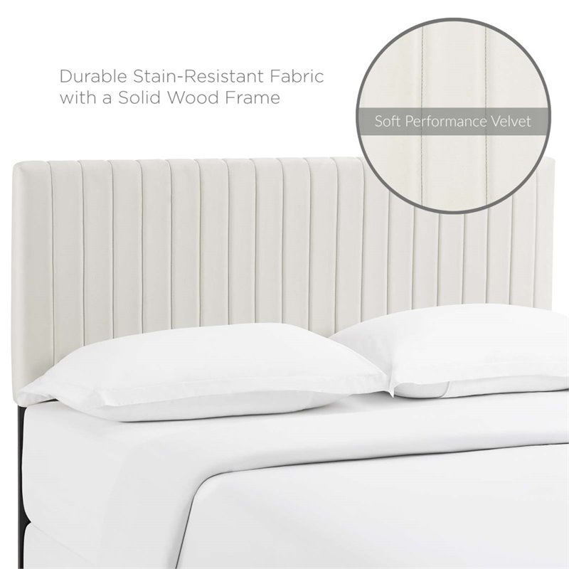 Pemberly Row Contemporary Velvet Full Queen Headboard in Ivory