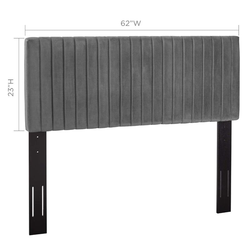 Pemberly Row Full/Queen Solid Wood and Performance Velvet Headboard in Gray