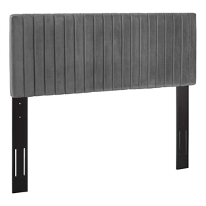 Pemberly Row Full/Queen Solid Wood and Performance Velvet Headboard in Gray