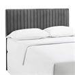 Pemberly Row Full/Queen Solid Wood and Performance Velvet Headboard in Gray