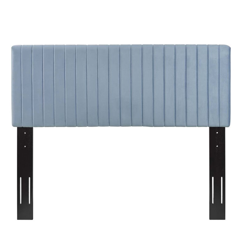 Pemberly Row Full/Queen Solid Wood Performance Velvet Headboard in Light Blue