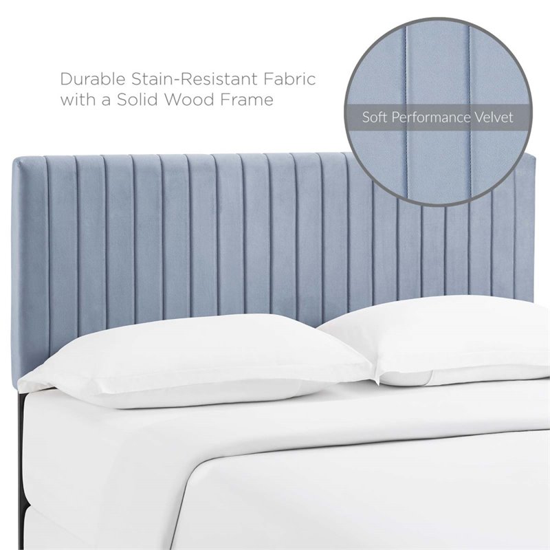Pemberly Row Full/Queen Solid Wood Performance Velvet Headboard in Light Blue