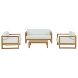 Pemberly Row 4-Piece Wood Patio Sofa Set in Natural and White