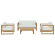 Pemberly Row 4-Piece Wood Patio Sofa Set in Natural and White