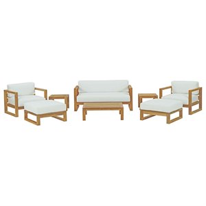 Pemberly Row 8-Piece Wood Patio Sofa Set in Natural and White