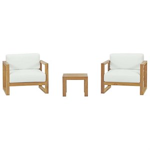 Pemberly Row 3-Piece Teak Wood Patio Set with End Table in Natural/White