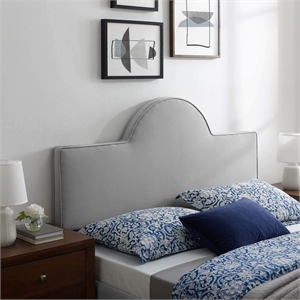 Pemberly Row Twin Modern Performance Velvet Headboard in Light Gray