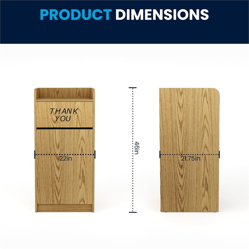 Pemberly Row Contemporary Wood Tray Top Receptacle in Oak Finish