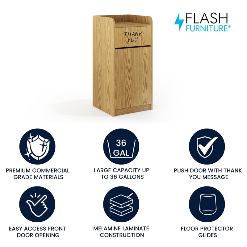 Pemberly Row Contemporary Wood Tray Top Receptacle in Oak Finish