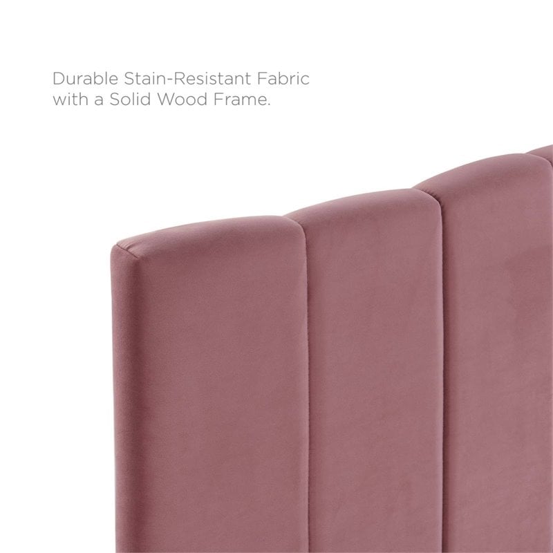 Pemberly Row Channel Tufted King/California King Velvet Headboard - Dusty Rose