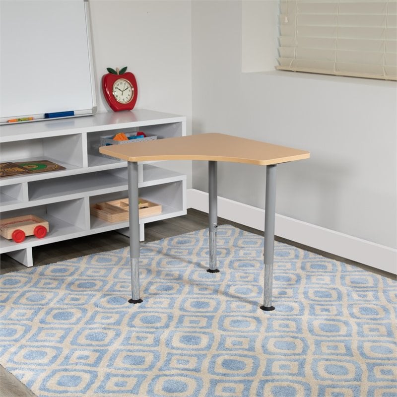 Pemberly Row Triangonal Collaborative Adjustable Student Desk in Natural