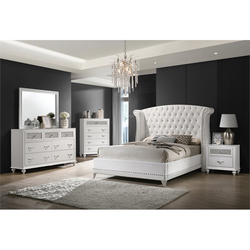 Pemberly Row 5-piece Upholstered Eastern King Wood Bedroom Set White