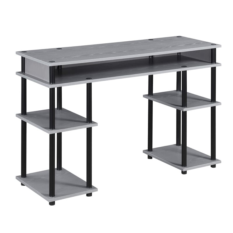 Pemberly Row No-tools Student Desk in Gray Wood Finish and Black Steel Poles