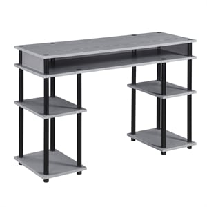 Pemberly Row No-tools Student Desk in Gray Wood Finish and Black Steel Poles