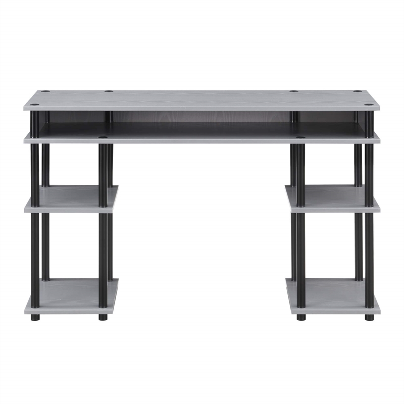 Pemberly Row No-tools Student Desk in Gray Wood Finish and Black Steel Poles