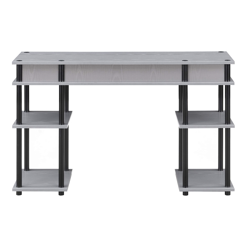 Pemberly Row No-tools Student Desk in Gray Wood Finish and Black Steel Poles