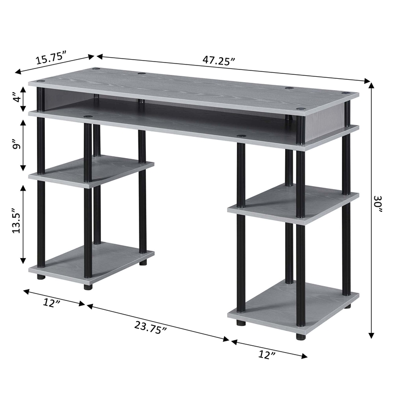 Pemberly Row No-tools Student Desk in Gray Wood Finish and Black Steel Poles