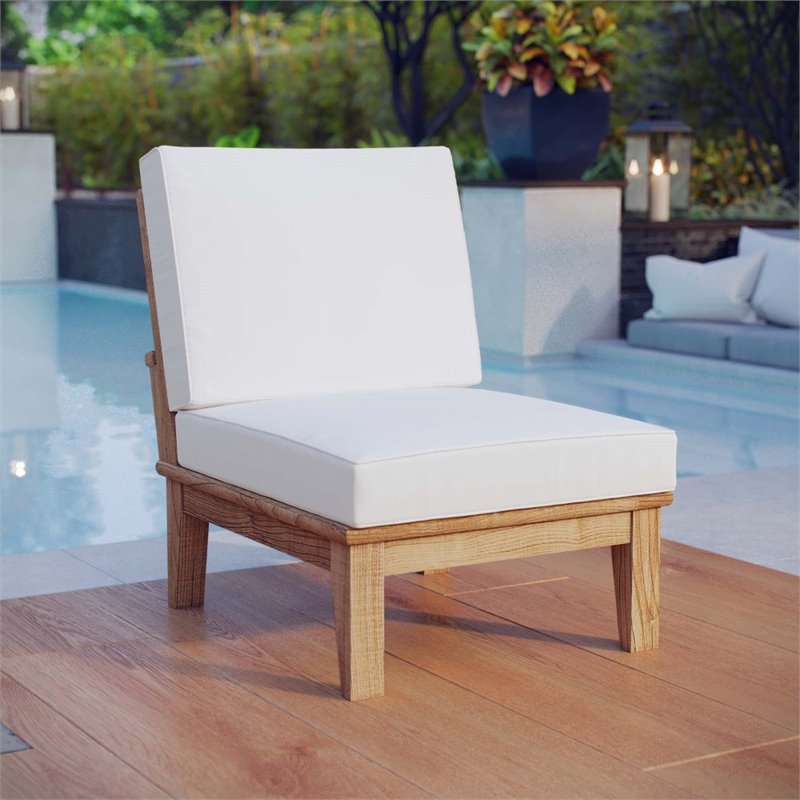 Pemberly Row Modern Wood Outdoor Teak Armless Chair in Natural/White