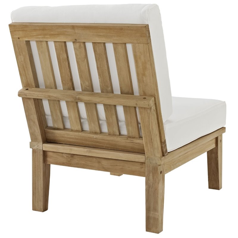 Pemberly Row Modern Wood Outdoor Teak Armless Chair in Natural/White