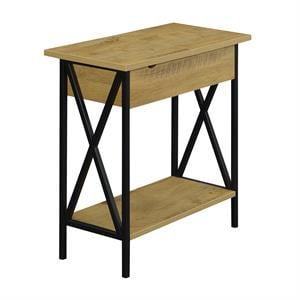 Pemberly Row Flip Top End Table with Charging Station in Light Oak Wood Finish