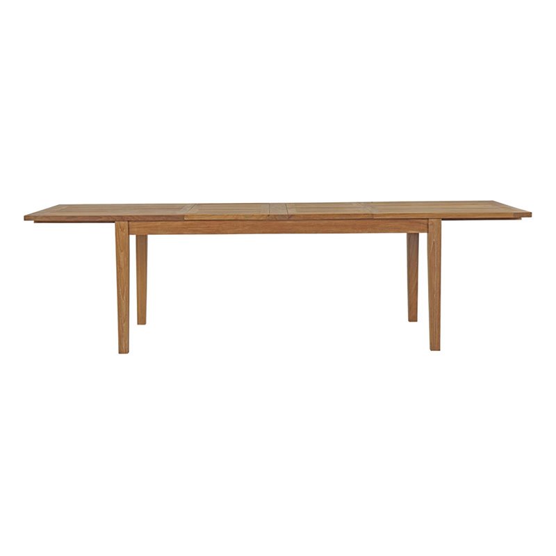 Pemberly Row Extendable Outdoor Patio Solid Teak Wood Dining Table in Natural