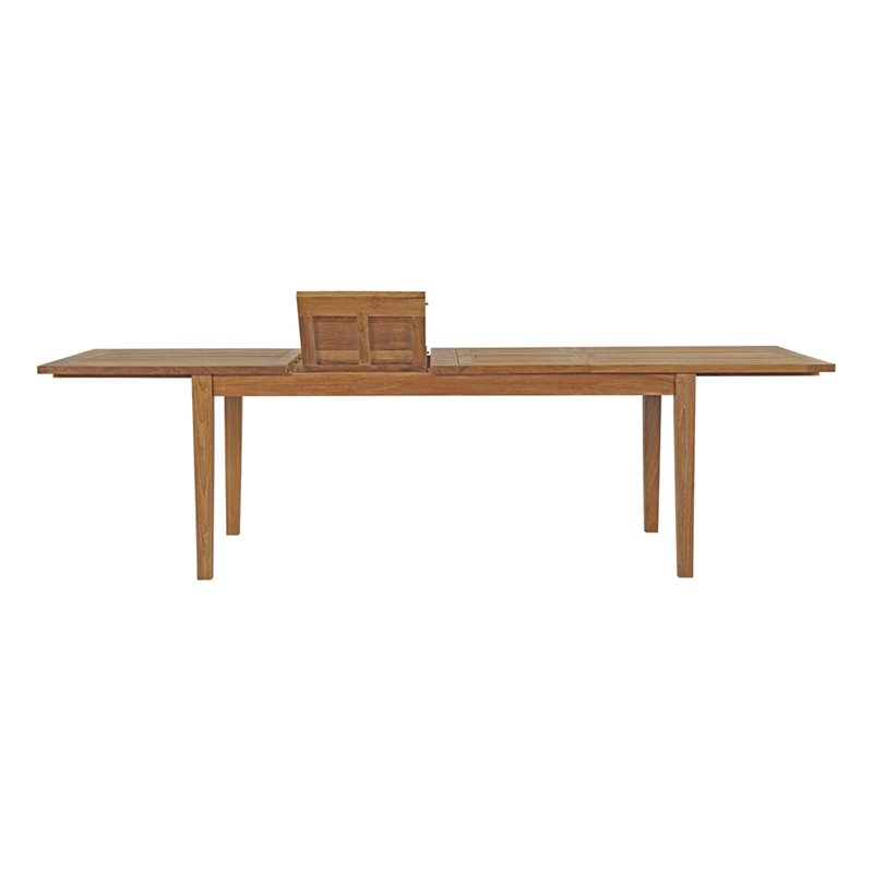 Pemberly Row Extendable Outdoor Patio Solid Teak Wood Dining Table in Natural