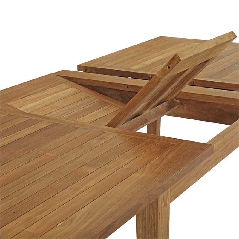 Pemberly Row Extendable Outdoor Patio Solid Teak Wood Dining Table in Natural