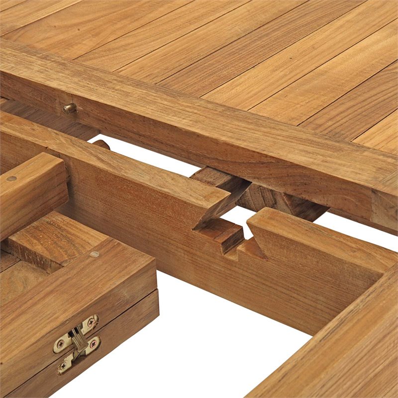 Pemberly Row Extendable Outdoor Patio Solid Teak Wood Dining Table in Natural