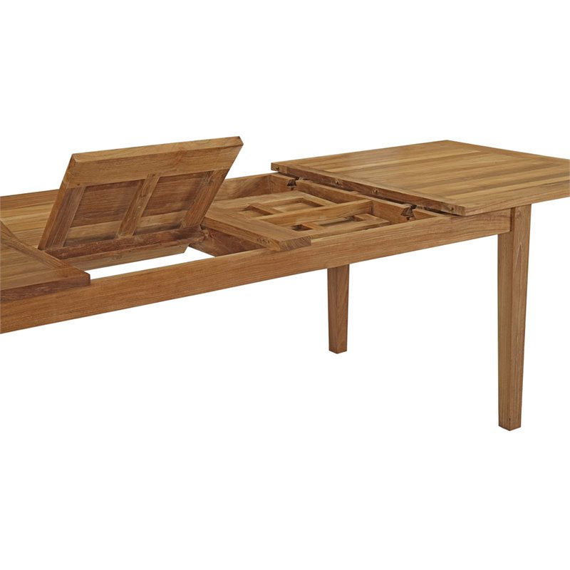 Pemberly Row Extendable Outdoor Patio Solid Teak Wood Dining Table in Natural