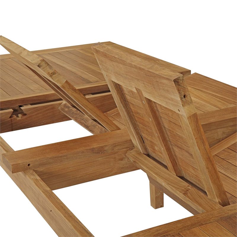 Pemberly Row Extendable Outdoor Patio Solid Teak Wood Dining Table in Natural