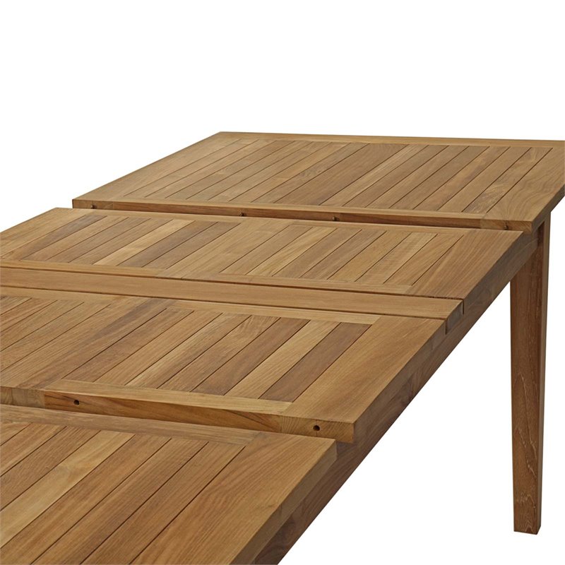 Pemberly Row Extendable Outdoor Patio Solid Teak Wood Dining Table in Natural